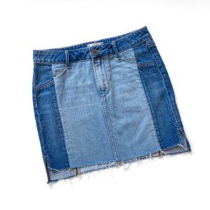 PAIGE Two Tone Cutoff Denim Mini Skirt